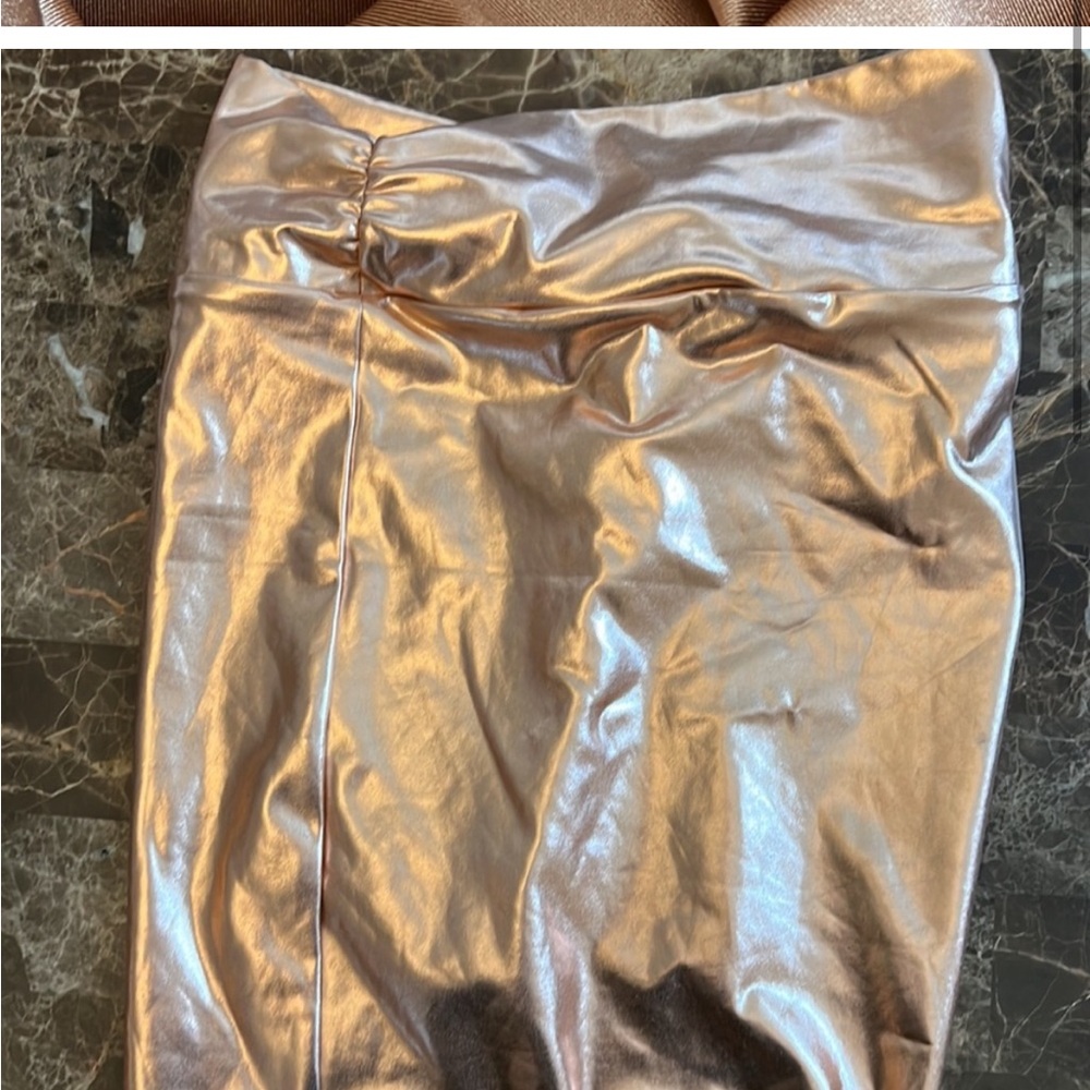 SKIMS metallic swim skirt rose gold champagne